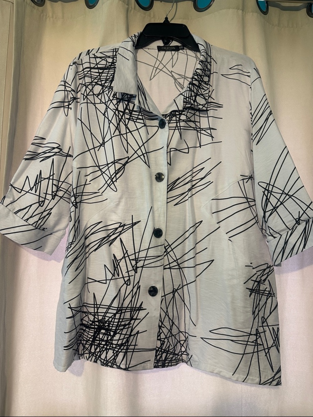 Black Scribble Print Button-Up Top - White Background